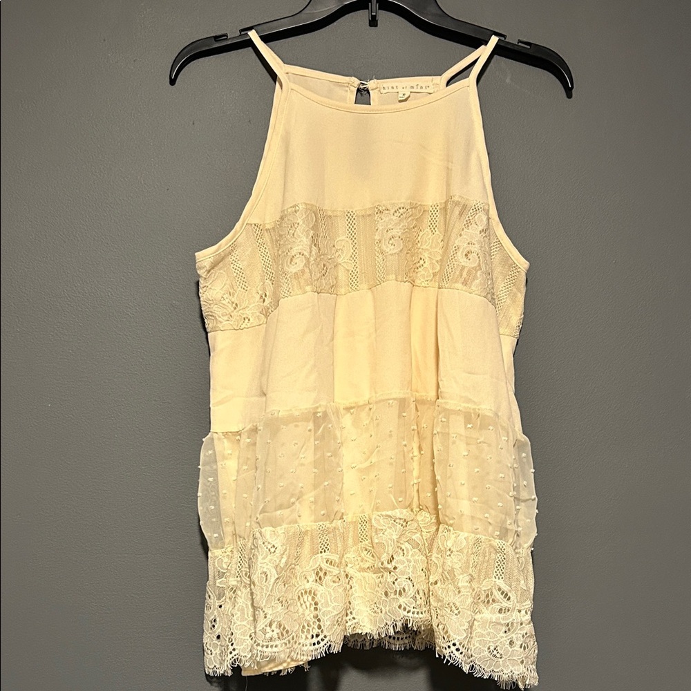 Hint of Mint Elegant Cream Lace Blouse